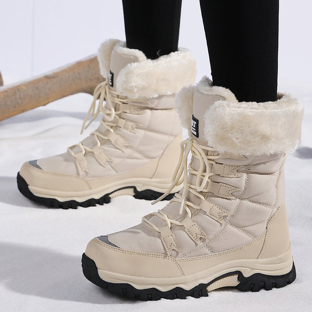 Waterproof And Cold-proof Long Boots Female Outdoor Plus Fluff Thickened