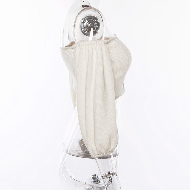 One-shoulder cropped cardigan sweater