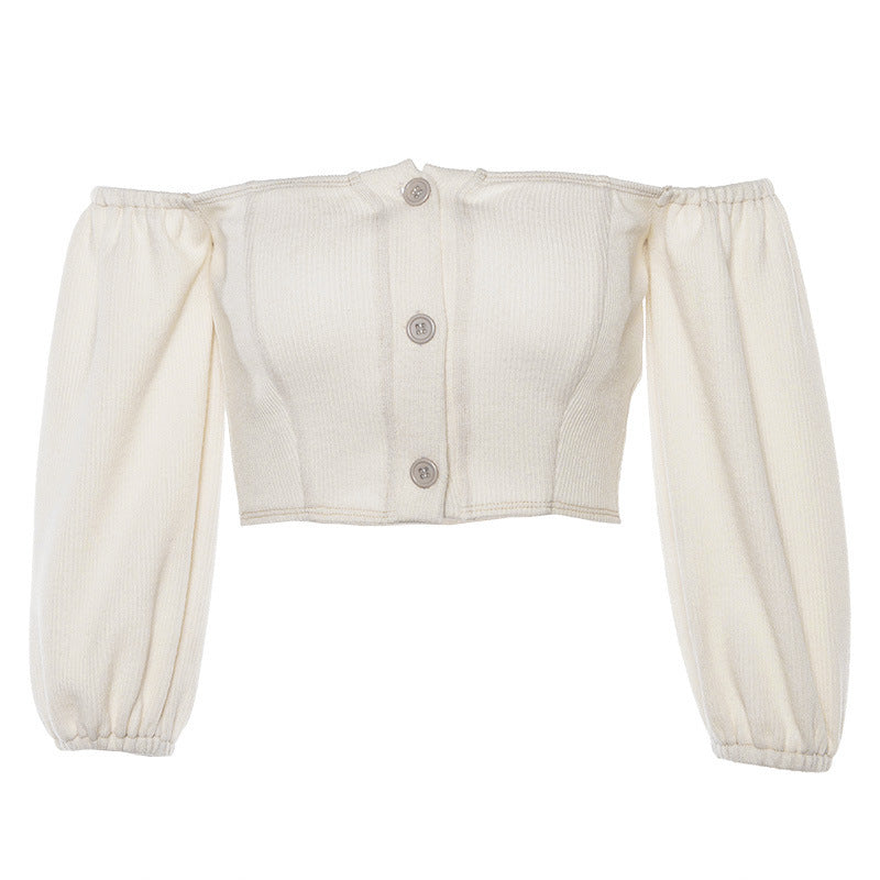 One-shoulder cropped cardigan sweater