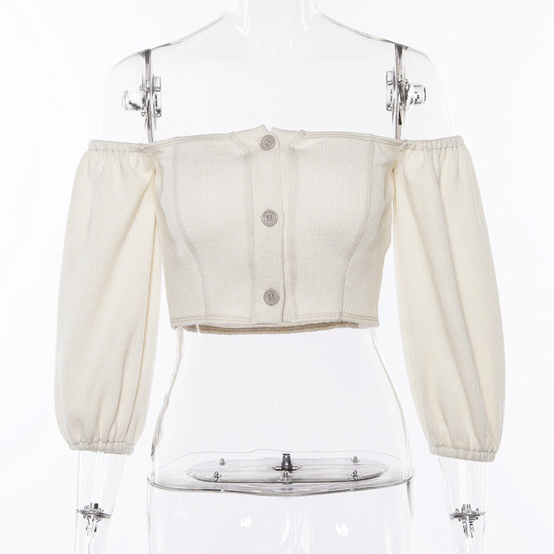 One-shoulder cropped cardigan sweater